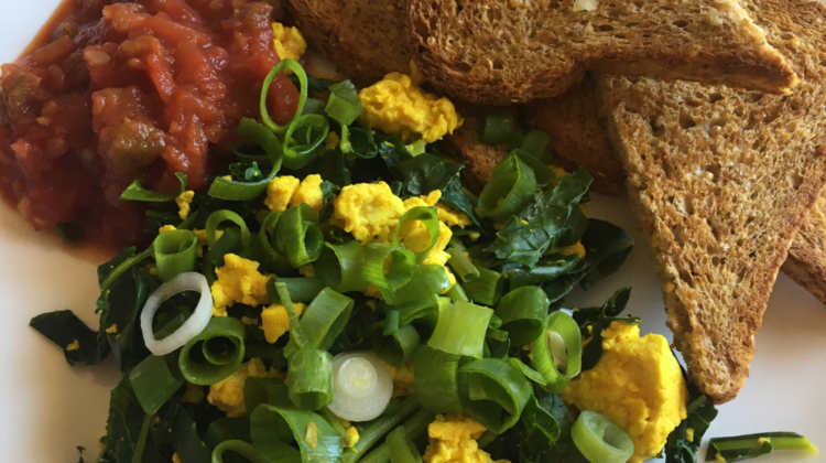 Photo example Tofu Scramble with greens and toast for Tofu on daniel fast.