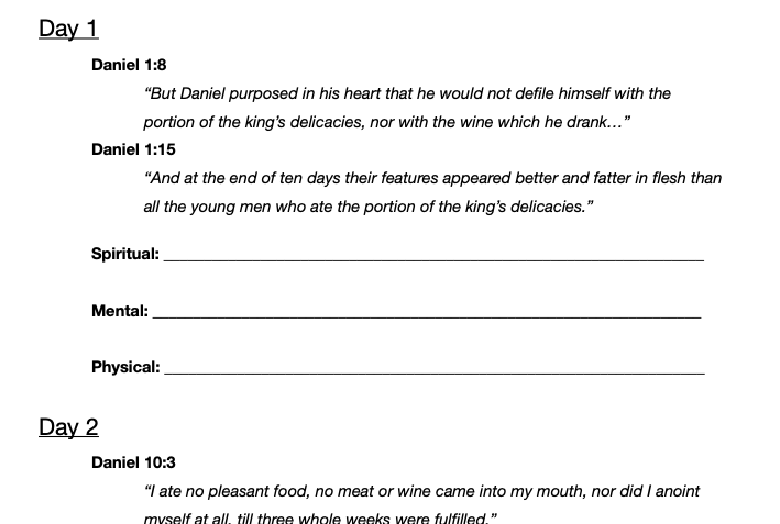 Photo Example of 7 Day Daniel Fast Journal PDF