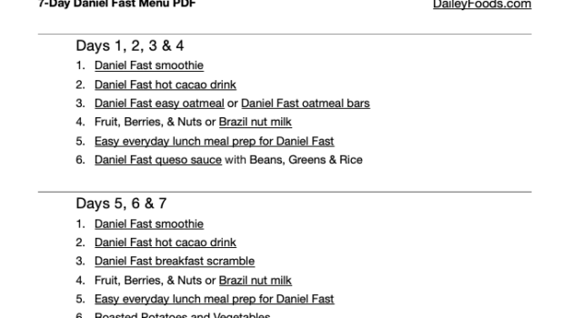 Photo example of Free 7 Day Daniel Fast Menu PDF by Dailey Foods.