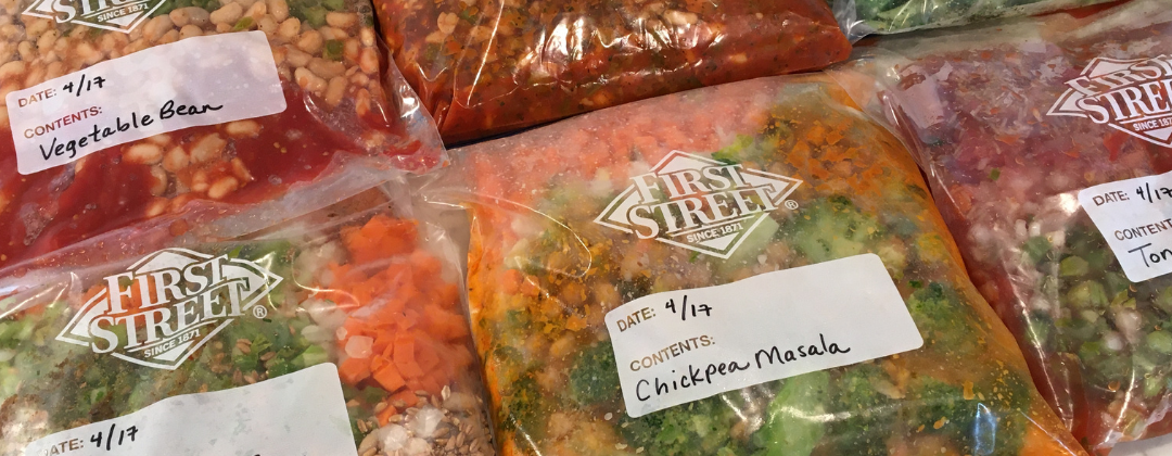 Photo example of 36 vegan freezer meals for $50 from Trader Joes groceries.