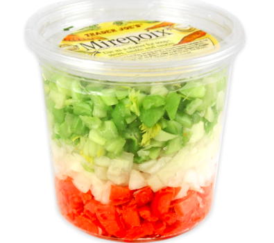 Photo example of Trader joes mirepoix for vegan recipes.