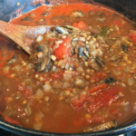 Photo example of Vegan Meatless Stew Recipe with lentils and mushrooms.