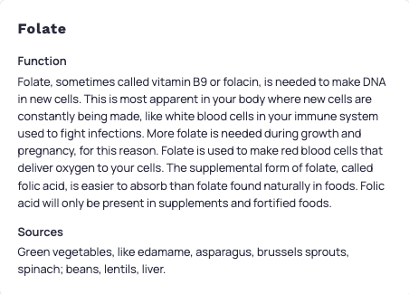 Photo example of Folate benefits during pregnancy from Cronometer app.