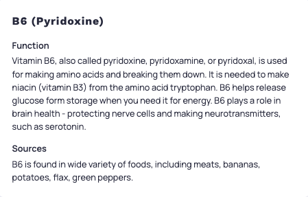 Photo example of Vitamin B6 benefits during pregnancy from Cronometer app.