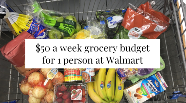Photo example of 50 a week grocery budget for 1 at Walmart in 2024.