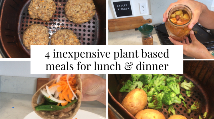 Photo example of 4 inexpensive plant based meals for lunch and dinner from Walmart.