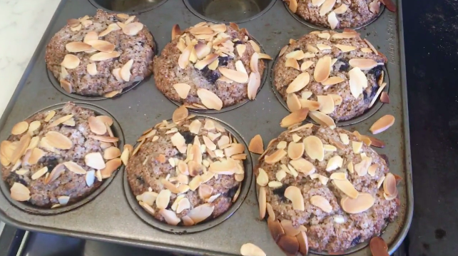 Photo example of organic muffin mix made into Blueberry Muffins.