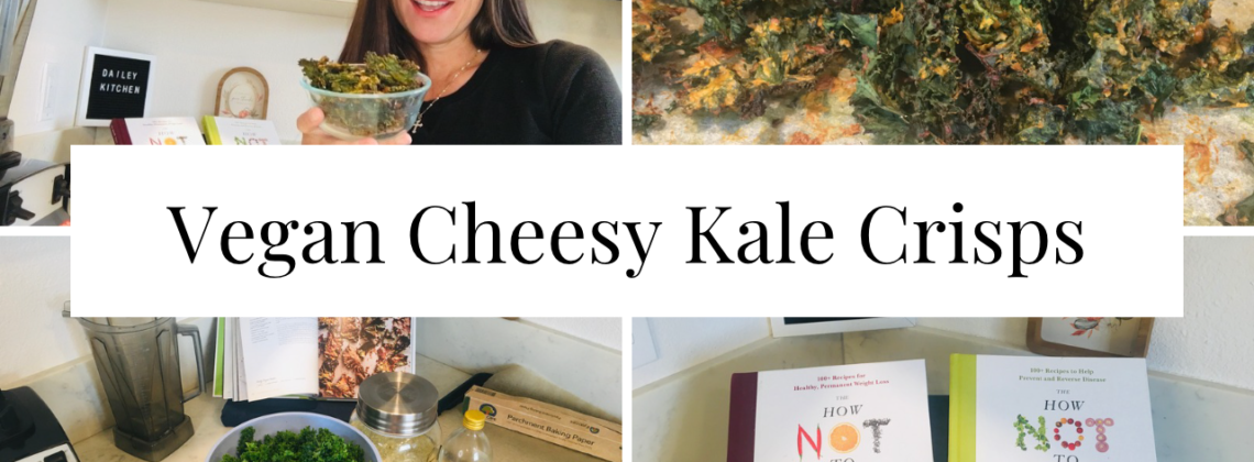 Photo example of Dr Greger vegan cheesy kale crisps recipe test from How Not to Die cook book.