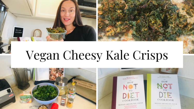 Photo example of Dr Greger vegan cheesy kale crisps recipe test from How Not to Die cook book.