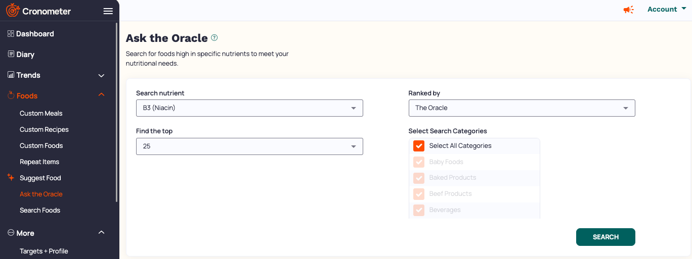 Photo of Cronometer App B Vitamin Foods Search.