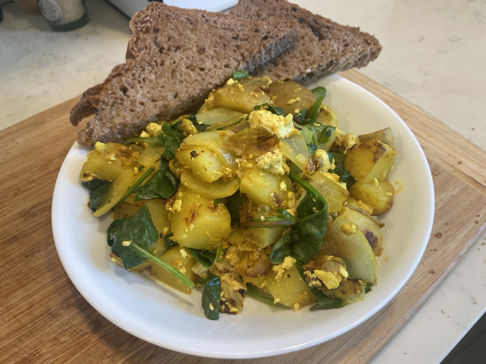 Photo example of High protein high fiber breakfast Tofu Scramble recipe.