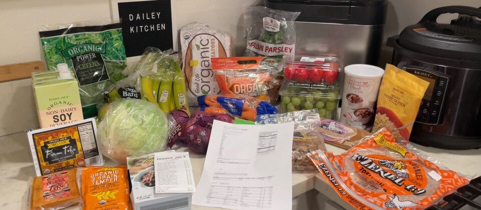 Photo example of the grocery haul for this High Protein High Fiber Meal Plan PDF.