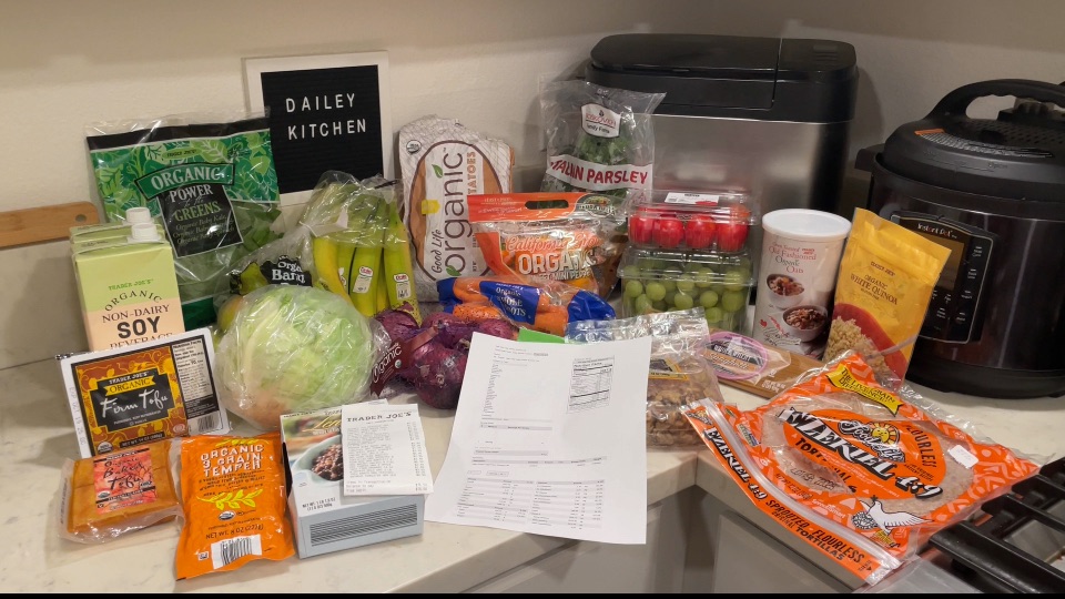 Photo example of the grocery haul for this High Protein High Fiber Meal Plan PDF.