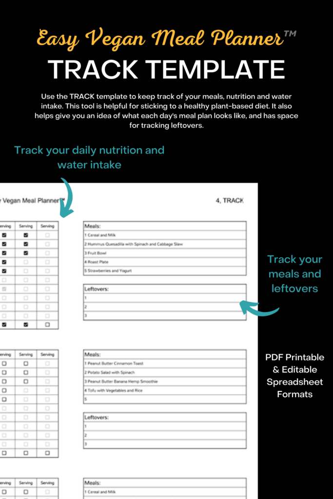 Photo example of Easy Vegan Meal Planner TRACK Template perfect for vegan weight loss planning.