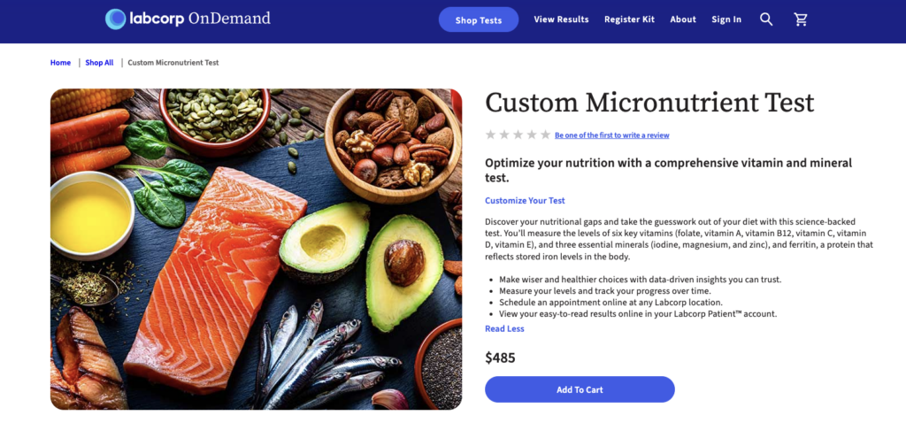 Photo example of LabCorp micronutrient blood test