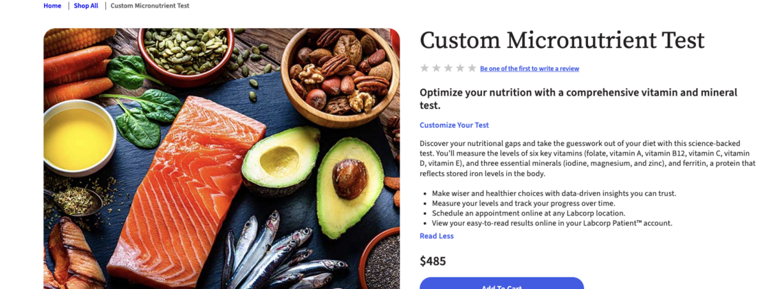 Photo example of LabCorp micronutrient blood test