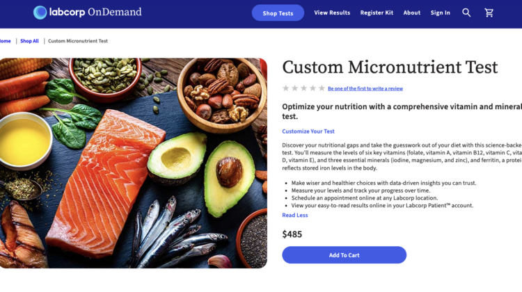 Photo example of LabCorp micronutrient blood test
