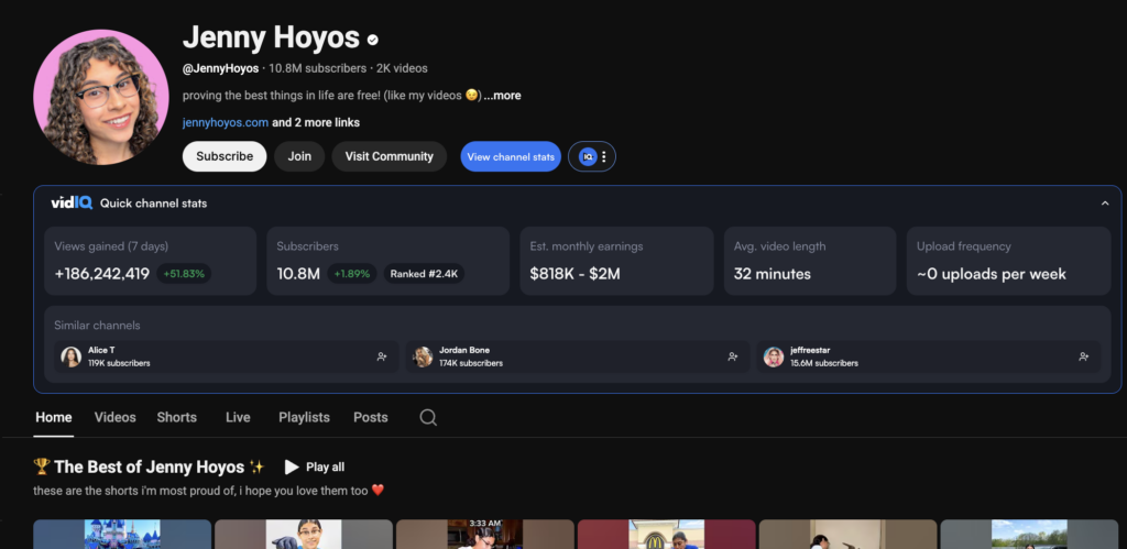 Photo example of Jenny Hoyos How much does YouTube pay for 1000 subscribers.