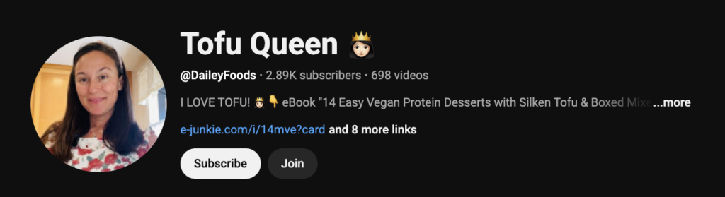 Photo example of Dailey Foods YouTube Channel Tofu Queen.