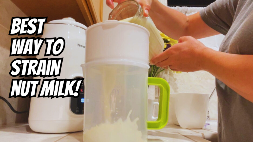 Photo example of the best way to strain nut and soy milk.