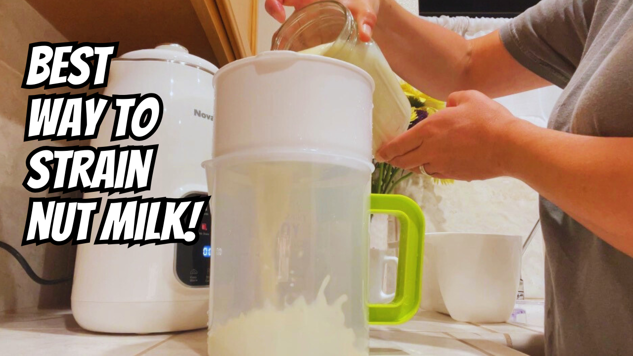 Photo example of the nut milk bag alternative and the best way to strain nut milk.