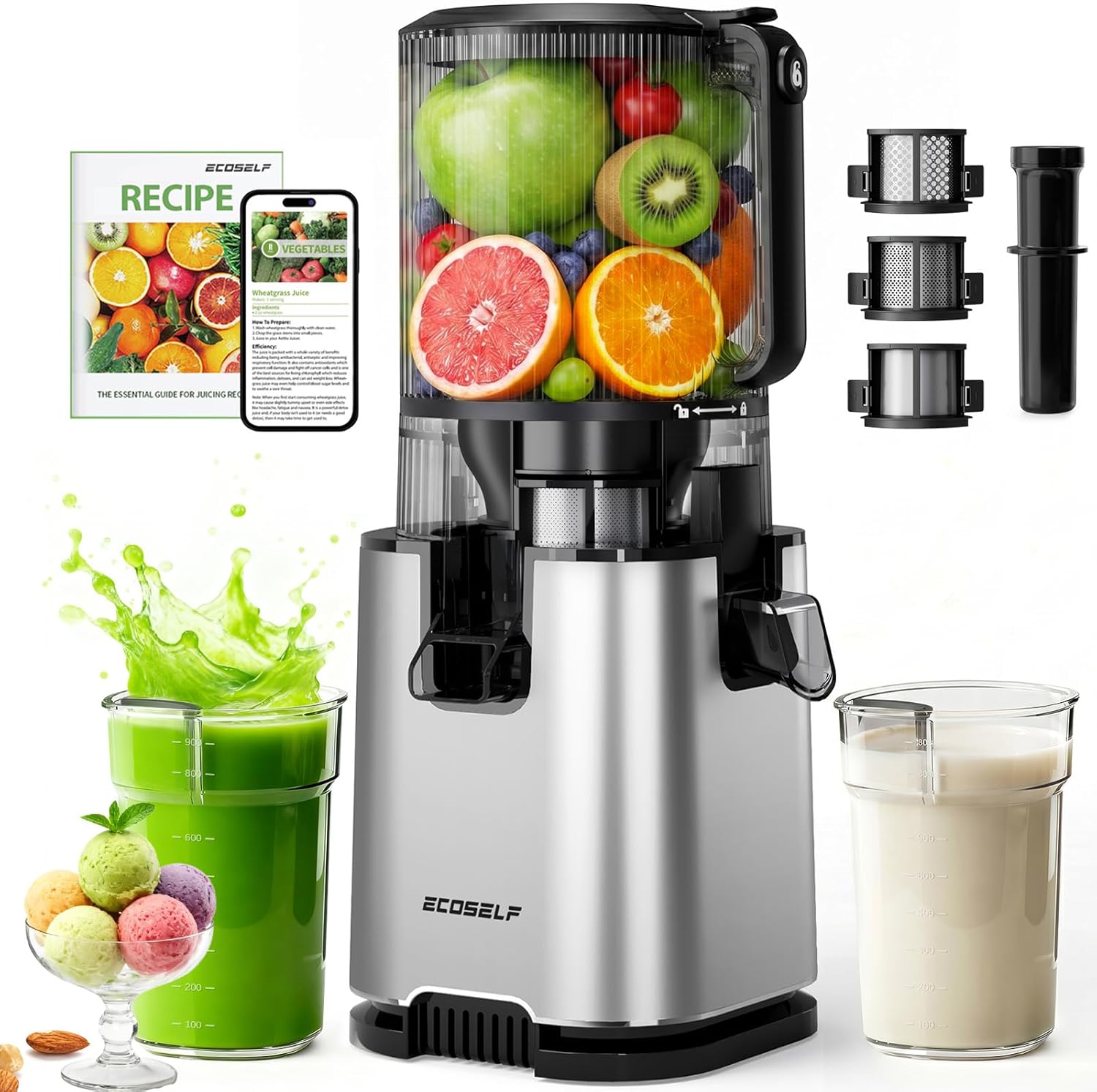 Photo example of ECOSELF 3 in 1 cold pressed juicer review.