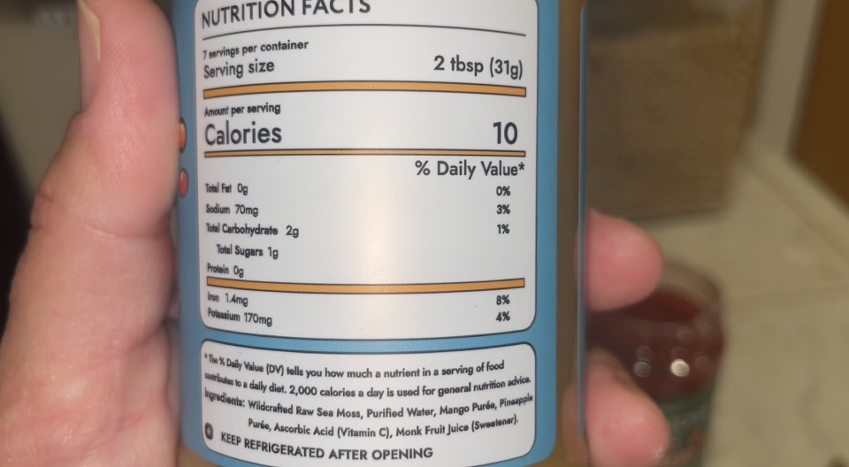 Photo example of Biolore Sea Moss Gel Nutrition Facts