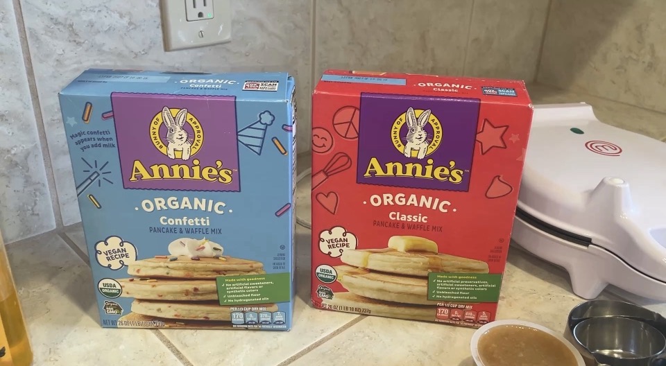Photo example of Annie's Organic Pancake Waffle Mix Review made Vegan.