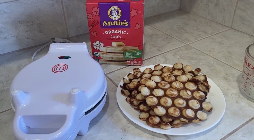 Photo example of Annie's Organic Pancake Waffle Mix Review made Vegan Bubble Waffles with Masterchef Bubble Waffle Maker.